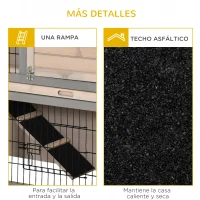 PawHut Conejera de Madera Exterior Jaula para 2 Conejos con 2 Puertas con Cerraduras Techo Asfáltico Abrible Bandeja Extraíble Rampa y Zona Abierta 108x45x78 cm Gris(m-7)