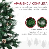 HOMCOM Árbol de Navidad Artificial de Nieve 180 cm con 508 Ramas 49 Piñas Base Plegable y Soporte de Acero Ø73x180 cm Verde(m-5)