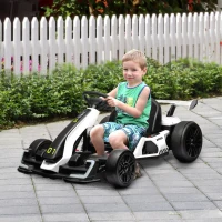 HOMCOM Go Kart Elettrico per Bambini 6-12 Anni 24V 12km/h con Seggiolino Regolabile, Bianco(m-2)
