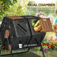 Outsunny 130L Double Chamber Composter - Black(m-4)
