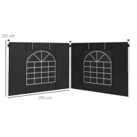 Outsunny Gazebo Side Panels, 2 Pack Sides Replacement, for 3x3(m) or 3x6m Pop Up Gazebo, with Windows and Doors, Black(m-3)
