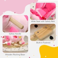 HOMCOM Kids Rocking Horse Ride on Unicorn with Songs, Wooden Base, Seatbelt, for Ages 18-36 Months, Pink(m-7)