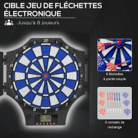 SPORTNOW Cible jeu de fléchettes électronique refermable 2 portes 31 jeux jusqu'à 8 joueurs affichage LCD haut-parleur noir(m-4)
