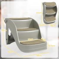 PawHut Foldable Pet Stairs 3 Steps with Non-slip Mats for Small Dogs, Grey(m-3)