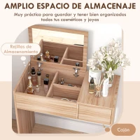 HOMCOM Tocador de Maquillaje con Taburete Mesa de Maquillaje con Espejo Tapa Abatible y Cajas 80x40x79 cm y 40x30x40 cm(m-5)