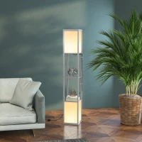 HOMCOM Modern Shelf Floor Lamp with Dual Ambient Light, Standing Lamp Living Room, Bedroom, 156cm, Grey(m-10)