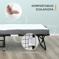 HOMCOM Klappbett 80x200 cm Erwachsene Gästebett Klappbar mit 10cm Dicker Schaumstoff Reisebett mit Stahlrahmen Feldbett mit Rollen bis 150 kg belastbar Einzelbett(m-6)