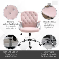 Vinsetto Office Chair, Swivel Desk Chair, Velvet Vanity Chair with Adjustable Height and Rolling Wheels for Home Work Study, Pink(m-6)