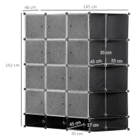 HOMCOM Armario Modular Organizador Portátil con 16 Compartimentos y 2 Barras de Colgar Ropa Negro y Blanco(m-3)