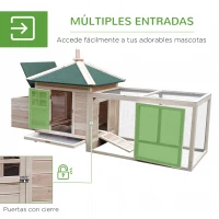 PawHut Gallinero de Madera de Pino Refugio Jaula para Gallinas Pollos Exterior con Caja Nido Bandeja Extraíble y Espacio para Correr 196x76x97 cm Natural(m-5)