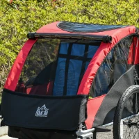 HOMCOM Child Bike Trailer Foldable 2-Seat Baby Transport Carrier with Storage Bag Five-point Safety Harness Hitch Coupler Red(m-9)