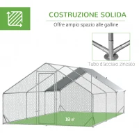 PawHut Pollaio da Giardino con Telaio Zincato, Copertura Impermeabile e Rete Esagonale, 3x6x2m, Argento(m-6)