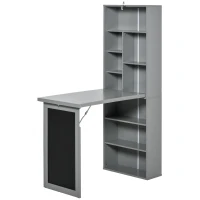 HOMCOM Schreibtisch Esstisch klappbar mit 6 Fächer Bücherregal mit 3 Regale Computertisch Bürotisch E1 Spanplatte Metallrahmen Dunkelgrau 98 x 51 x 153 cm(m-10)