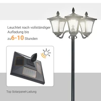 Outsunny Solar Gartenlaterne mit 3 flammig Laterne Mast aus Edelstahl Solarlaterne mit LED 120 Lumen 51,5x47x182,5cm Wegeleuchte IP44 für Garten Balkon Schwarz(m-6)