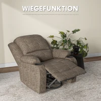 HOMCOM Relaxsessel mit Fußstütze und Liegefunktion, inkl. Getränkehalter, Fernsehsessel, 87 cm x 95 cm x102 cm, Dunkelbraun(m-5)