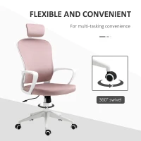 Vinsetto Office Chair, Ergonomic Desk Chair, High Back Velvet Fabric Computer Chair with Adjustable & Liftable Headrest for Home, Pink(m-8)
