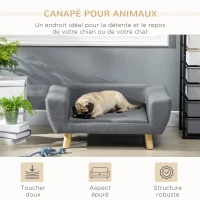 PawHut Canapé chien lit pour chien design scandinave coussin moelleux pieds bois massif dim. 87 x 61 x 36 cm polyester gris(m-4)