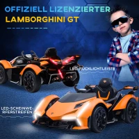 HOMCOM Kinderfahrzeug offiziell lizenziertes Lamborghini GT Elektroauto für Kinder mit Fernbedienung 2 x 35W Motoren Musik(MP3/USB/Bluetooth/ TF) Licht 3–6 Jahre Metall Orange 117 x 66 x 50 cm(m-5)