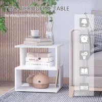 HOMCOM Side Table Square Coffee Table Modern End Table with 2 Tier Storage Shelves for Living Room, Bedroom, White(m-5)