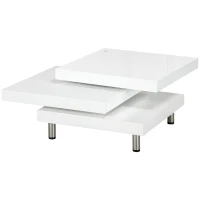 HOMCOM Tavolino da Caffè da Salotto e Studio, a 3 Livelli in MDF con 2 Piani Rotanti, 60x60x33.5 cm, Bianco(m-1)