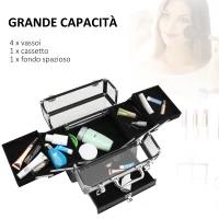 HOMCOM Valigetta Porta Trucchi Professionale da Viaggio, Valigetta Trucchi con Vassoi Estraibili e Serratura, per Makeup Beauty Case Donna Viaggio, 30x18.5x22 cm, Nero(m-4)