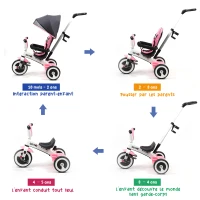 HOMCOM Tricycle enfant évolutif pare-soleil pliable canne télescopique amovible 115L x 54l x 96H cm métal rose blanc noir(m-5)