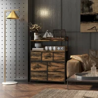 HOMCOM Rustic Chest of Seven Fabric Drawers - Rustic Brown(m-9)