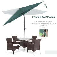 Outsunny Ombrellone da Giardino 3x2.5 m Inclinabile, con Manovella, in Metallo e Poliestere Verde(m-4)