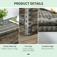 Outsunny Outdoor Coffee Table, Garden PE Rattan Side Table with Plastic Board Under the Full Woven Table Top and Rectangular Frame for Patio, Balcony, Mixed Grey(m-6)