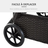 Outsunny Transat bain de soleil grand confort : matelas, têtière, inclinaison réglable multipositions, accoudoirs, roulettes résine tressée marron foncé(m-7)