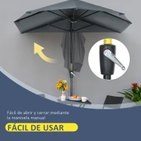 Outsunny Parasol de Terraza 200x190x240 cm con Manivela Poste de Acero y Base Cruzada Anti-UV para Terraza Balcón Gris(m-5)