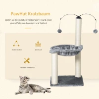 PawHut Kratzbaum mit Hängematte Katzenbaum Kletterbaum für Katzen mit Spin-Ball Grau 39,5x39,5x83 cm(m-5)