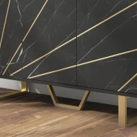 HOMCOM Aparador de Salón con 2 Armarios y Estante Interior Ajustable Buffet acabado Efecto Mármol 107x35x75 cm Negro y Dorado(m-9)
