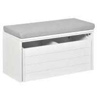 HOMCOM Banc de Rangement avec Coussin Gris - Meuble à Chaussures - Banc à Chaussures avec Grand tiroir Double Compartiment - MDF Blanc(m-1)