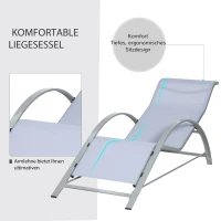 Outsunny Gartenliege Set Metall Mesh 3-TLG. Sonnenliege mit Teetisch Gartengarnitur mit 2 Sonnenliegen, 1 Beistelltisch Gartensitzgruppe für Garten, Balkon 59B x 169T x 66H cm Grau+Schwarz(m-4)