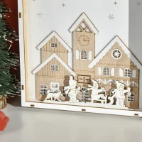 HOMCOM Calendario Avvento di Natale in Legno a forma di Libro con Temi natalizi, 22x7x32 cm, Bianco e color Legno(m-7)