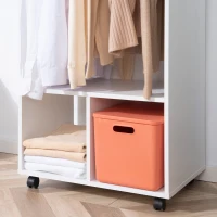 HOMCOM Lot de 2 portants à vêtements penderie mobile avec roulettes 2 niches + Grand Espace penderie en bois Blanc(m-9)