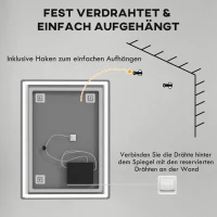HOMCOM Badspiegel Badezimmerspiegel Wandspiegel LED´s. Ber, gsschalter, Antibeschlagfunktion, 60 x 80 x 4 cm, Weiß(m-8)