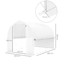 Outsunny 3 x 2 x 2 m Polytunnel-Gewächshaus mit aufrollbaren Seitenwänden, UV-beständiger Kunststoff-Plane und Stahlrahmen, Weiß(m-3)