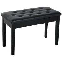 HOMCOM Banquette tabouret siège pour piano avec coffre de rangement pied bois caoutchouc assise capitonnée revêtement synthétique noir(m-10)