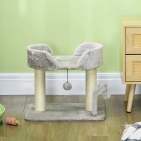 PawHut 42cm Indoor Cat Tree, with Toy Balls, Sisal Scratching Post - Light Grey(m-8)