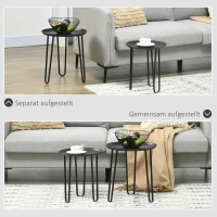 HOMCOM 2er-Set Beistelltische im Skandi-Design, Couchtische, Haarnadelbeine, Schwarz(m-4)