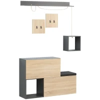 HOMCOM Set Mobile da Ingresso con Attaccapanni, Scarpiera con Panca e Scaffale, Grigio e Naturale(m-1)