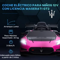 AIYAPLAY Coche Eléctrico para Niños de +3 Años Maserati GT2 con Mando a Distancia Faros LED Bocina Música Ruedas Auxiliares Rosa(m-4)