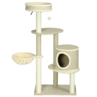 PawHut Kratzbaum Katzenbaum, 1 Katzenbett, 1 Katzenhöhle, 2 Liegeflächen, 124 cm x 59 cm x 40cm +Beige(m-1)