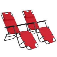 Outsunny 2 in 1 Folding Sun Lounger Reclining Garden Chair Set of 2 with 2-Level Adjustable Backrest, Outdoor Zero Gravity Recliner Garden Chairs with Head Pillow and Armrests, Red(m-1)