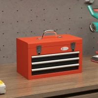 DURHAND Werkzeugkiste mit 3 Schubladen, 1 Fach, stabile Stahlverschlüsse, 45 x 24 x 27 cm, Rot(m-2)