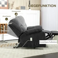 HOMCOM Relaxsessel mit Aufstehhilfe, verstellbare Kopfstütze, klappbare Rückenlehne, gepolsterte Armlehnen, Schwarz(m-7)