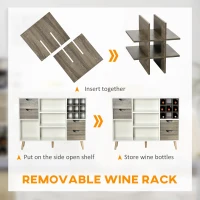HOMCOM Buffet Sideboard, Kitchen Storage Cabinet, Bar Cabient with Removable Wine Rack, Drawers and Open Compartments, Grey(m-5)