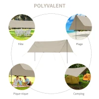 Outsunny Tente tarp de camping bâche 4 x 3 m protection solaire avec 2 mâts et sac de transport multifonction kaki(m-7)